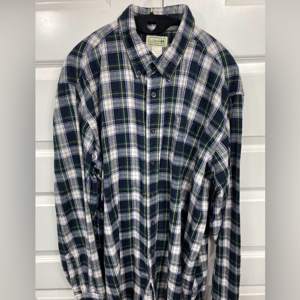 L. L. Bean LL 100% Cotton Flannel Button Up Men’s XL Tall Blue Green 228066 XLT